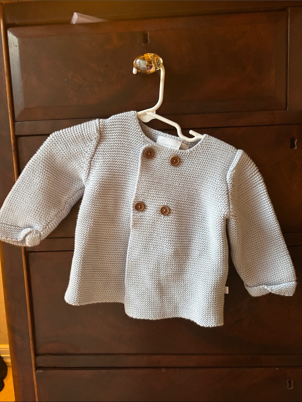 Baby Double-Breasted Knit Cardigan in Light Gray